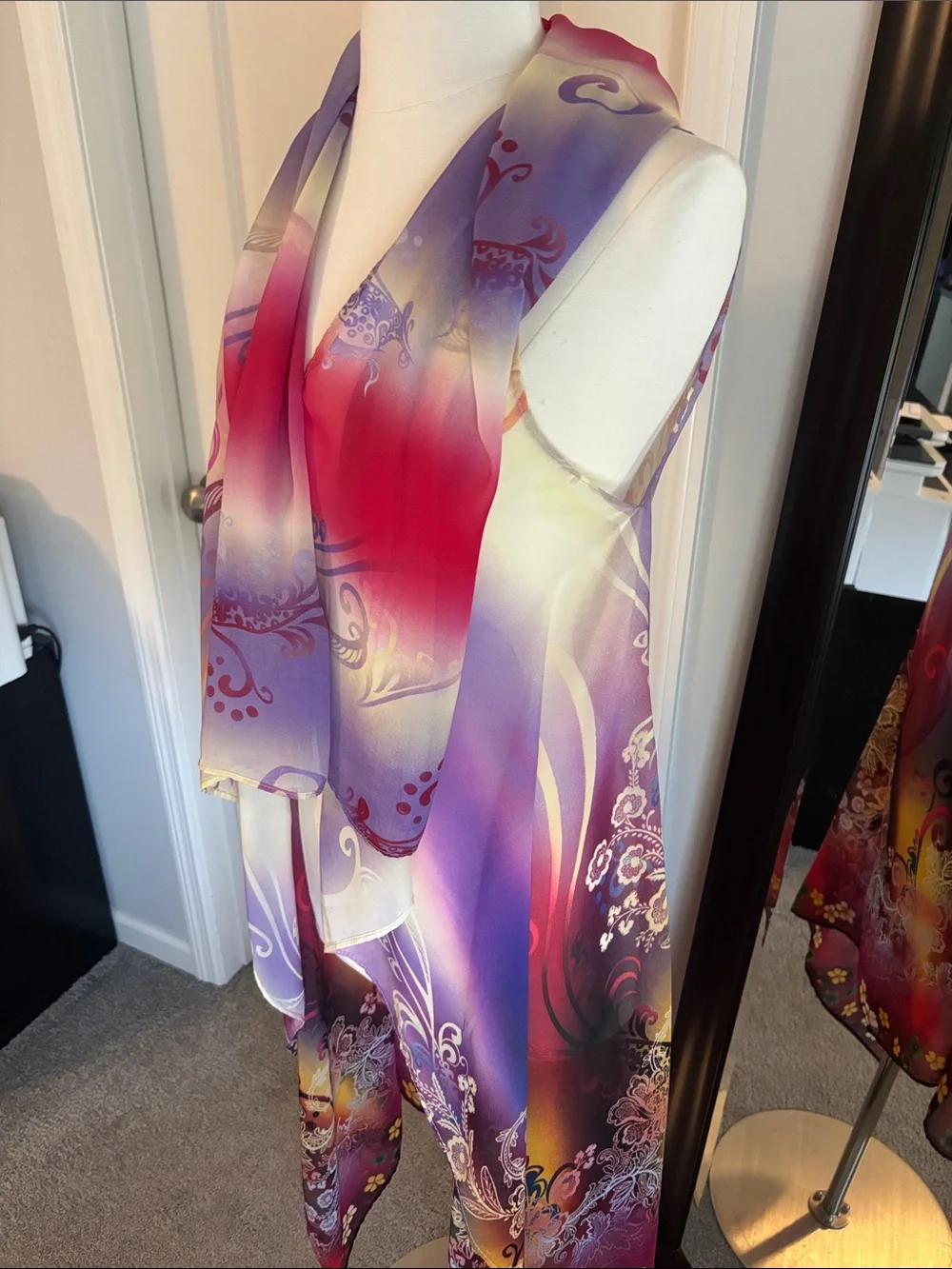 Silk Gradient Floral Scarf & Wrap in Pink, Purple, Cream